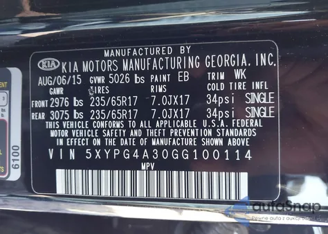 2016 Kia Sorento 2.4L L from USA, damaged, VIN 5XYPG4A30GG100114